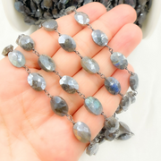 Coated Labradorite Oval Shape Oxidized Wire Chain